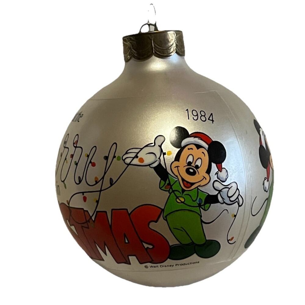 1984 Hallmark Disney Mickey Minnie Glass Christmas Ornament QX2504 Vintage